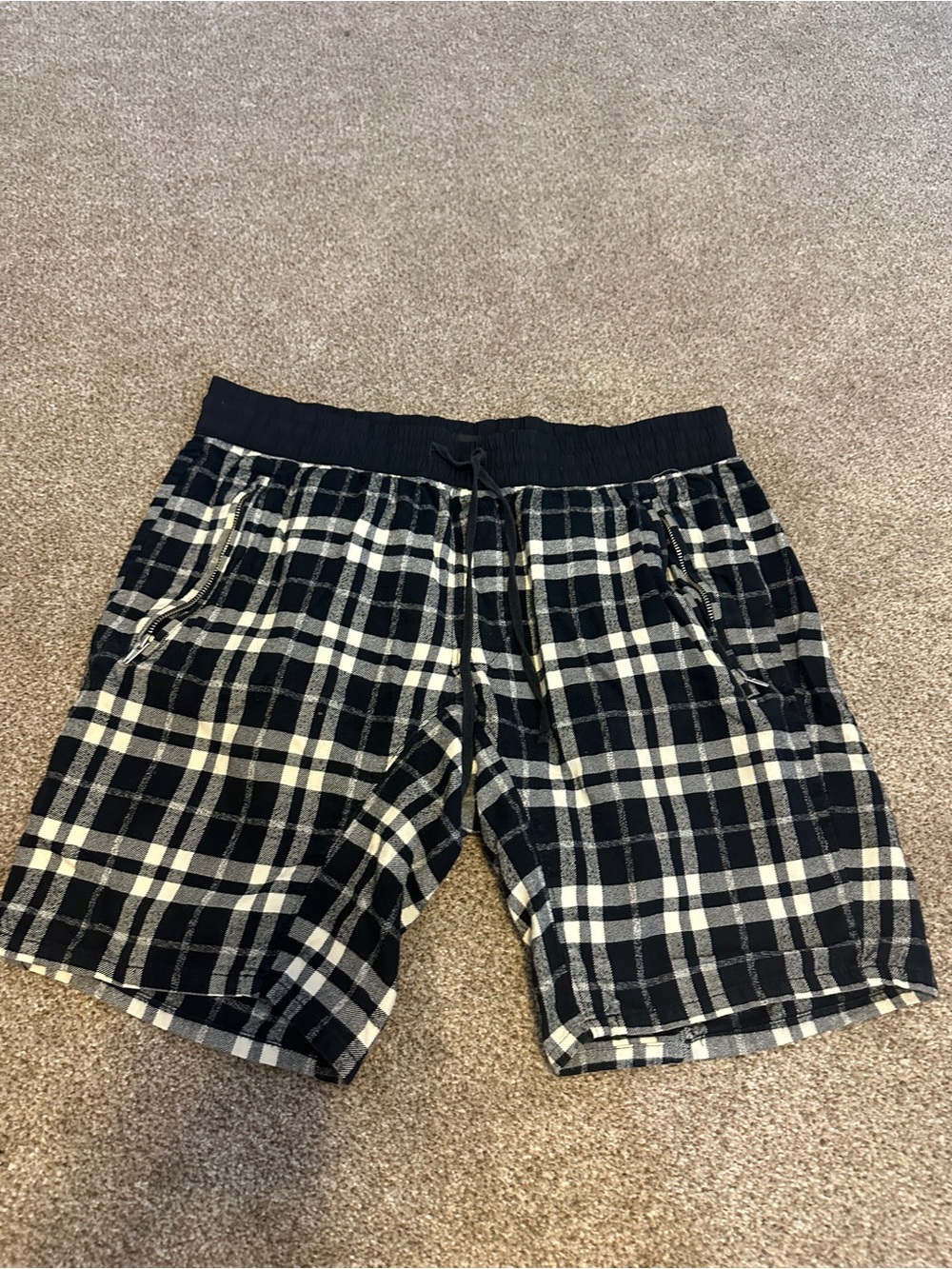 PacSun Men’s  Black and White Plaid Lounge Shorts Medium